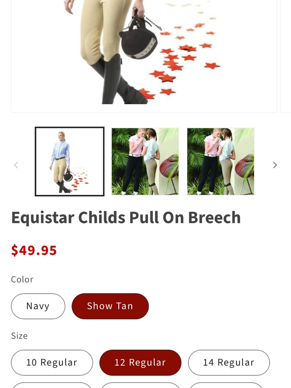 Kids Pull-On horse riding breech in Tan